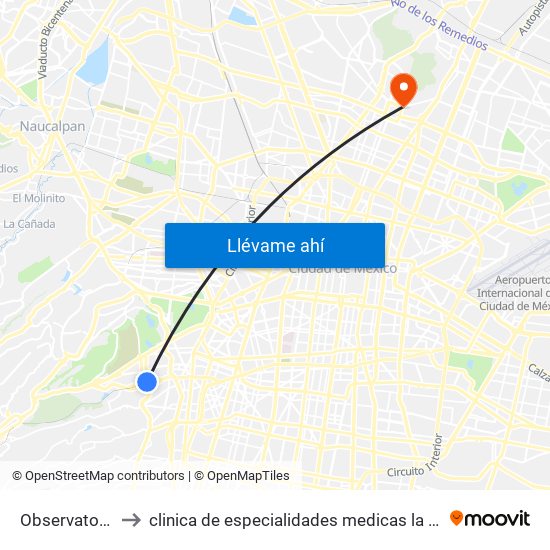 Observatorio to clinica de especialidades medicas la villa map