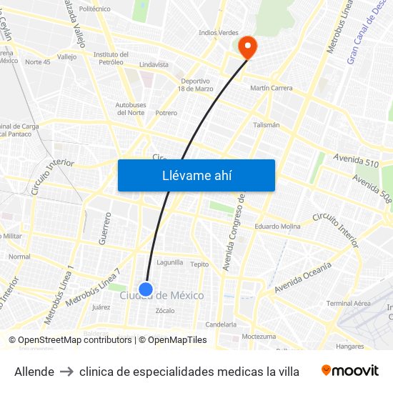Allende to clinica de especialidades medicas la villa map