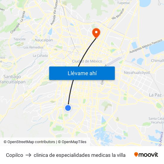 Copilco to clinica de especialidades medicas la villa map