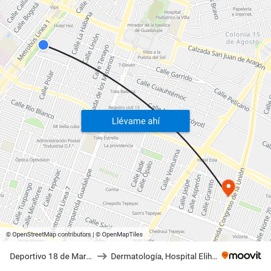 Deportivo 18 de Marzo to Dermatología, Hospital Eliher map