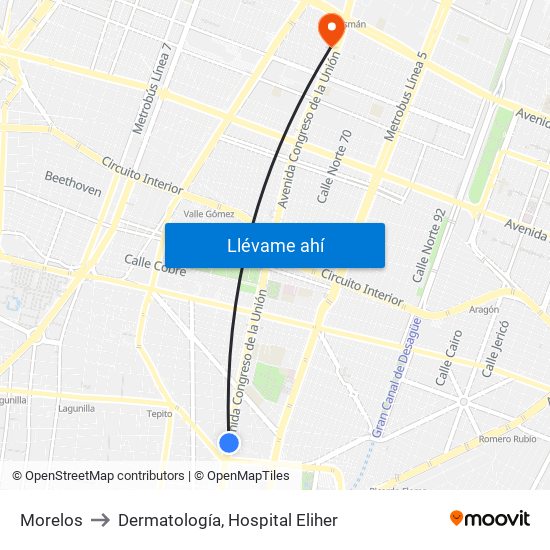 Morelos to Dermatología, Hospital Eliher map