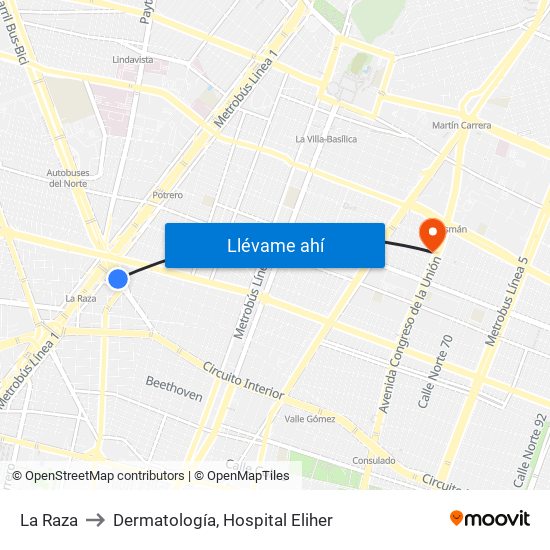 La Raza to Dermatología, Hospital Eliher map