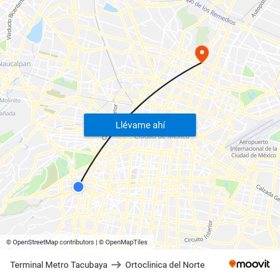 Terminal Metro Tacubaya to Ortoclinica del Norte map