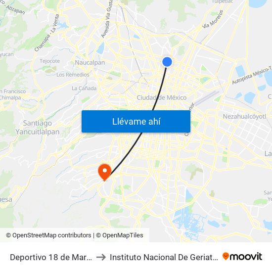 Deportivo 18 de Marzo to Instituto Nacional De Geriatria map