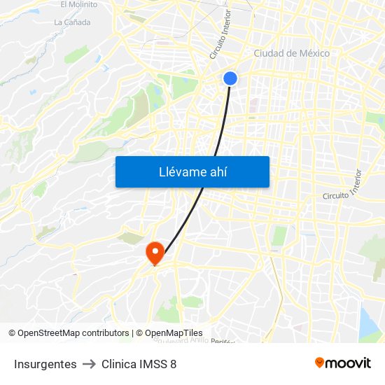 Insurgentes to Clinica IMSS 8 map