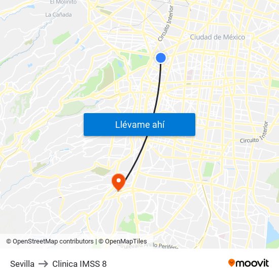 Sevilla to Clinica IMSS 8 map