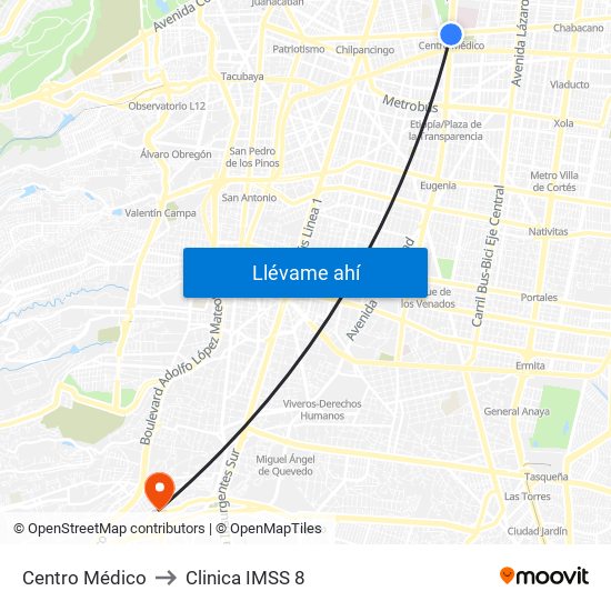 Centro Médico to Clinica IMSS 8 map