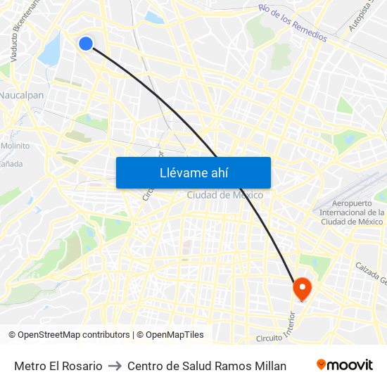 Metro El Rosario to Centro de Salud Ramos Millan map