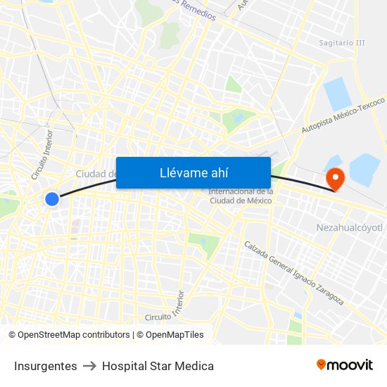 Insurgentes to Hospital Star Medica map