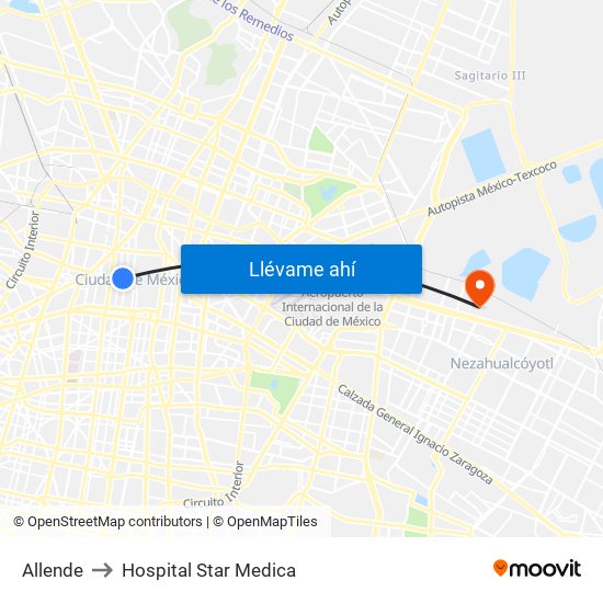 Allende to Hospital Star Medica map
