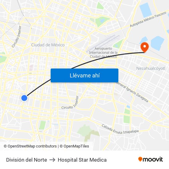 División del Norte to Hospital Star Medica map
