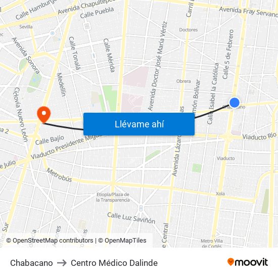Chabacano to Centro Médico Dalinde map