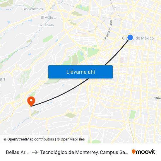 Bellas Artes to Tecnológico de Monterrey, Campus Santa Fe map