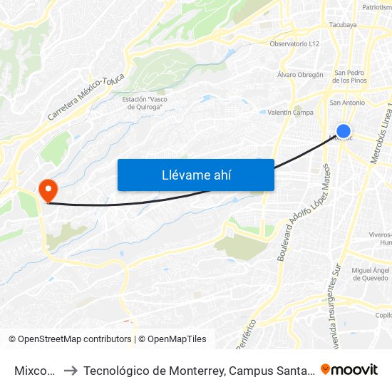 Mixcoac to Tecnológico de Monterrey, Campus Santa Fe map
