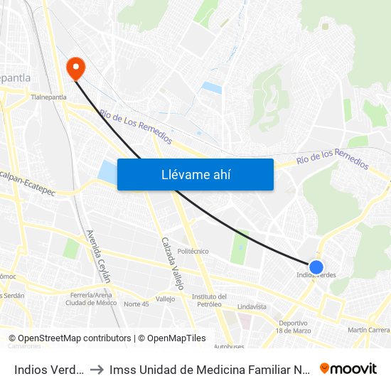 Indios Verdes to Imss Unidad de Medicina Familiar No.79 map