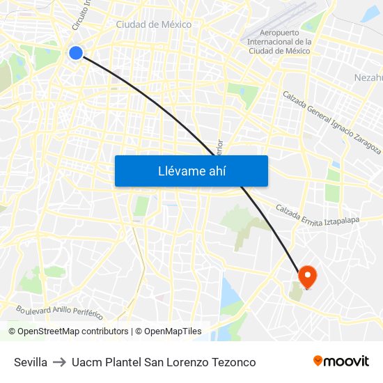 Sevilla to Uacm Plantel San Lorenzo Tezonco map