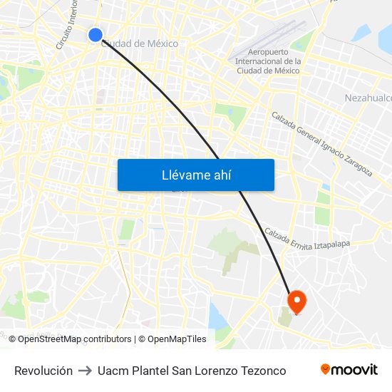 Revolución to Uacm Plantel San Lorenzo Tezonco map