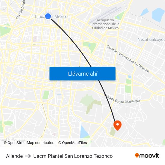 Allende to Uacm Plantel San Lorenzo Tezonco map