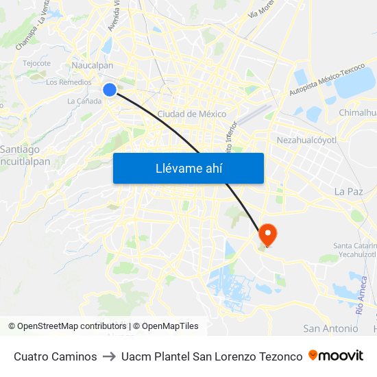 Cuatro Caminos to Uacm Plantel San Lorenzo Tezonco map