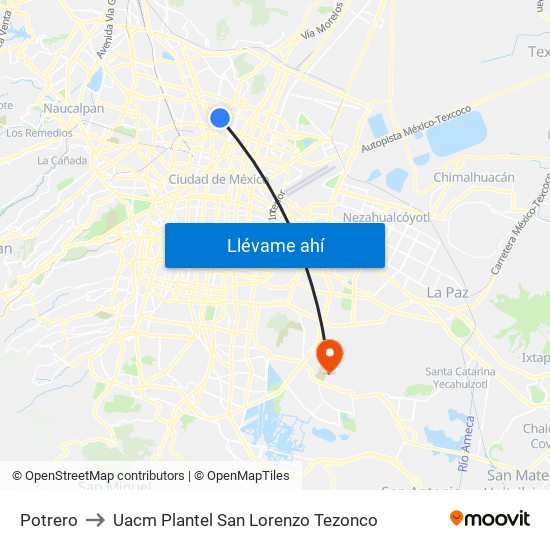 Potrero to Uacm Plantel San Lorenzo Tezonco map