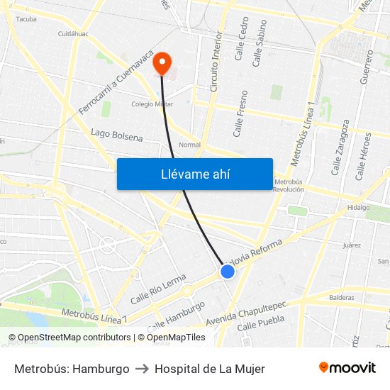 Metrobús: Hamburgo to Hospital de La Mujer map