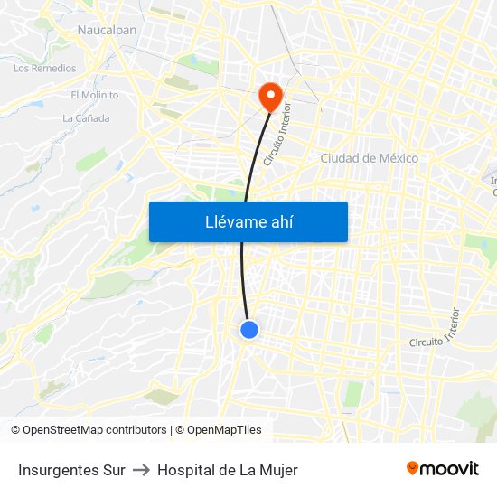 Insurgentes Sur to Hospital de La Mujer map