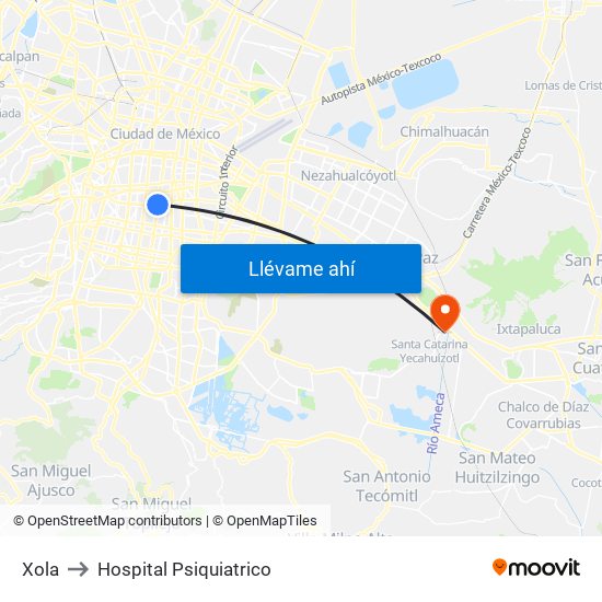 Xola to Hospital Psiquiatrico map