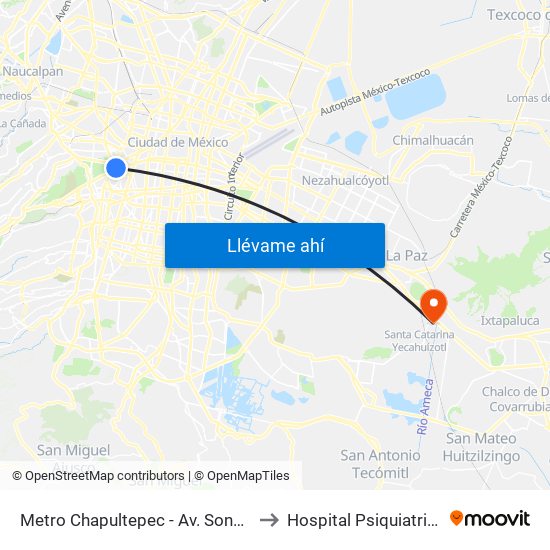 Metro Chapultepec - Av. Sonora to Hospital Psiquiatrico map