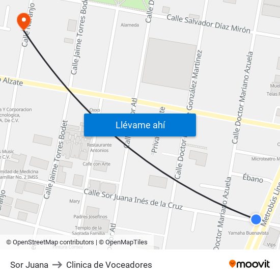 Sor Juana to Clinica de Voceadores map