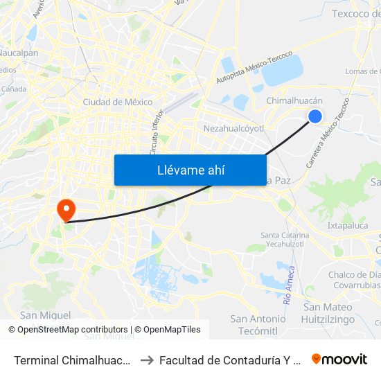 Terminal Chimalhuacán (Mexibus) to Facultad de Contaduría Y Administración map