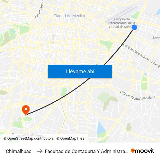 Chimalhuacan to Facultad de Contaduría Y Administración map