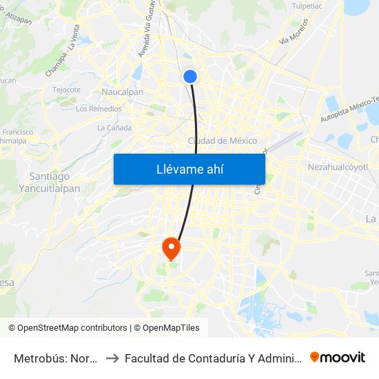 Metrobús: Norte 59 to Facultad de Contaduría Y Administración map