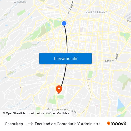 Chapultepec to Facultad de Contaduría Y Administración map
