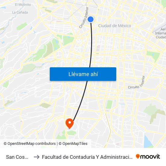 San Cosme to Facultad de Contaduría Y Administración map