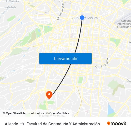 Allende to Facultad de Contaduría Y Administración map
