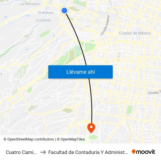 Cuatro Caminos to Facultad de Contaduría Y Administración map