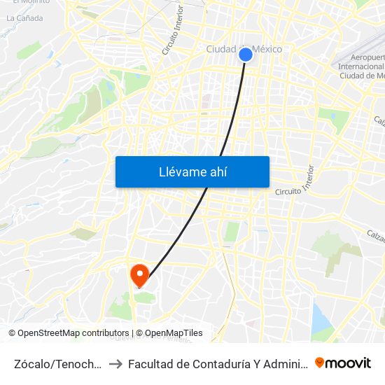 Zócalo/Tenochtitlán to Facultad de Contaduría Y Administración map