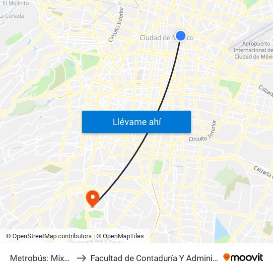 Metrobús: Mixcalco to Facultad de Contaduría Y Administración map