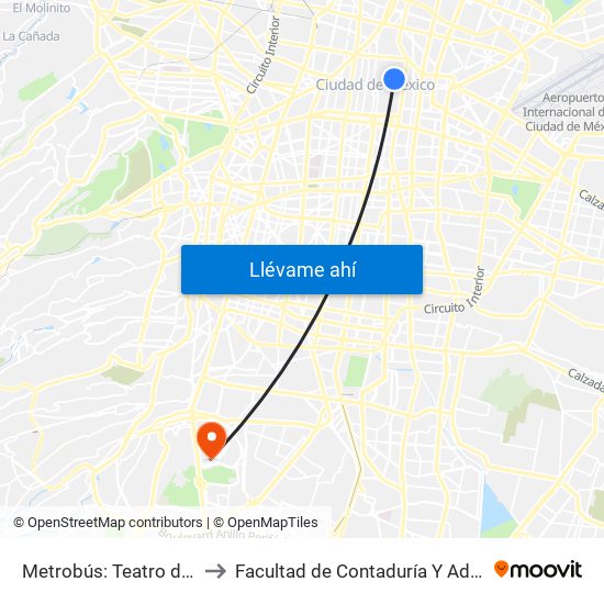Metrobús: Teatro del Pueblo to Facultad de Contaduría Y Administración map