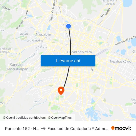 Poniente 152 - Nte. 59 to Facultad de Contaduría Y Administración map