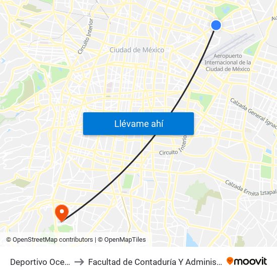 Deportivo Oceanía to Facultad de Contaduría Y Administración map
