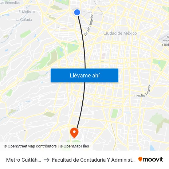 Metro Cuitláhuac to Facultad de Contaduría Y Administración map