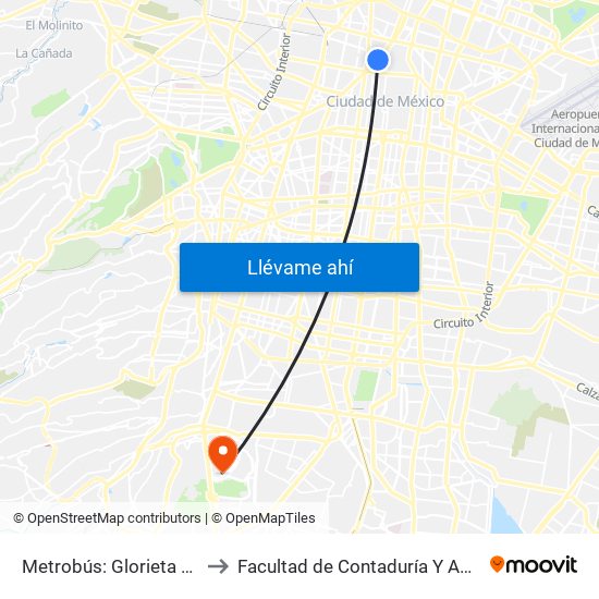 Metrobús: Glorieta Cuitláhuac to Facultad de Contaduría Y Administración map