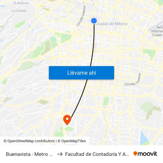 Buenavista - Metro Revolución to Facultad de Contaduría Y Administración map