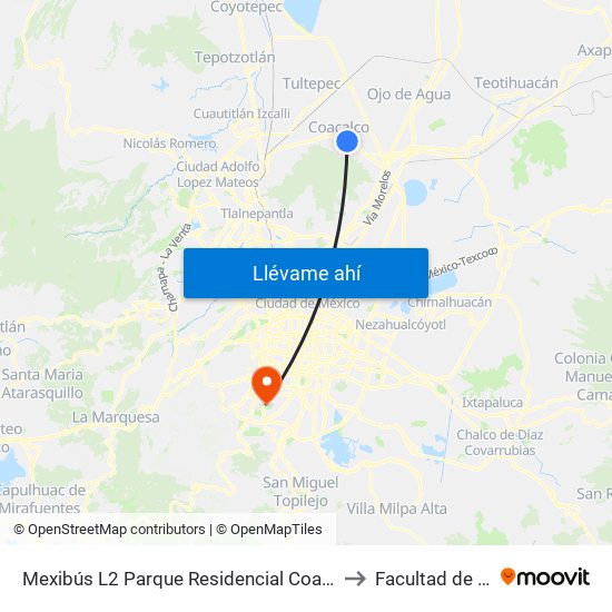 Mexibús L2 Parque Residencial Coacalco Coacalco Coacalco de Berriozábal Estado de México 55000 México to Facultad de Contaduría Y Administración map