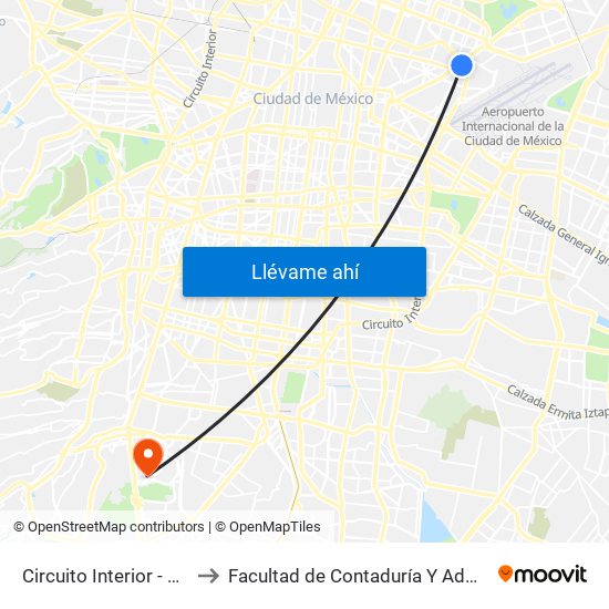 Circuito Interior - Nte. 172 to Facultad de Contaduría Y Administración map