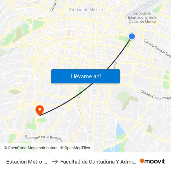Estación Metro Puebla to Facultad de Contaduría Y Administración map