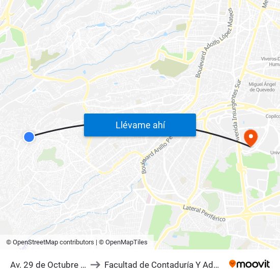 Av. 29 de Octubre - La Era to Facultad de Contaduría Y Administración map