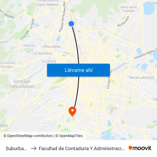 Suburbano to Facultad de Contaduría Y Administración map