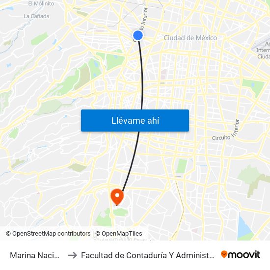 Marina Nacional to Facultad de Contaduría Y Administración map